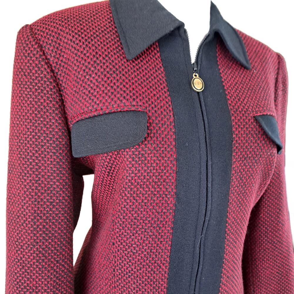 Evan-Picone Vintage Wool Blend Skirt Suit Set Metallic Red Black Tweed Size 14 - Picture 3 of 9